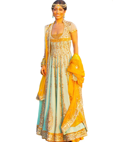 Sky blue &Organe Bollywood Lehnga
