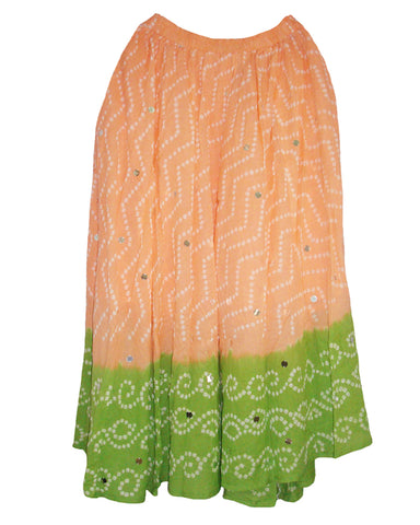 Orange & Green Cotton Bandhej  Skirts