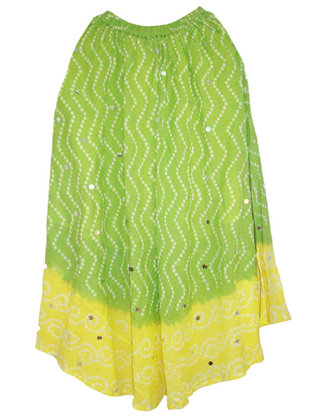 Green & Yellow Cotton Bandhej  Skirts