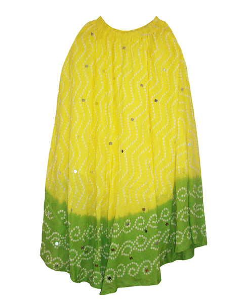 Yellow & Green Cotton Bandhej Skirts