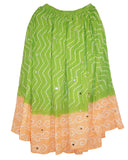 Green & Pink Cotton Bandhej  Skirts