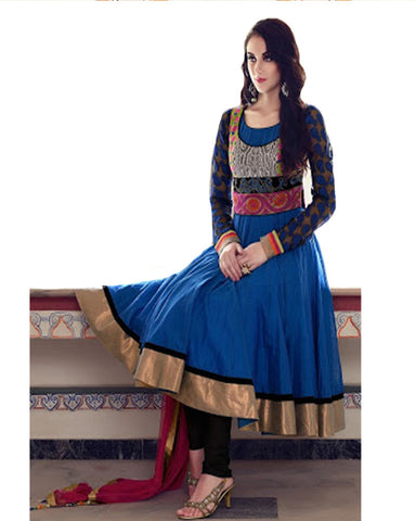 Designer Blue and Gloden Border Suit