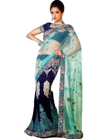 Designer Blue & Syan Saree