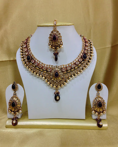 Golden Maroon Kundan Necklace