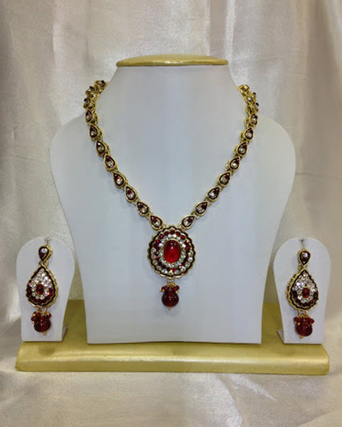 Golden Red Kundan Necklace