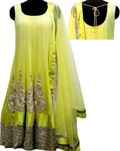Lemon embroidery crepe anarkali