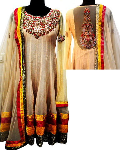 Beige dabka work anarkali