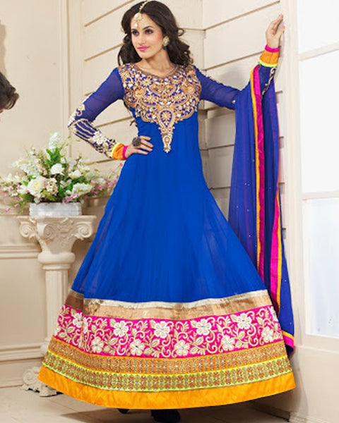 Blue & Multi Colored Designer Anarkali Suit