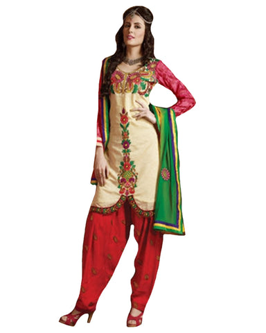 Beige n Red Cotton Suit