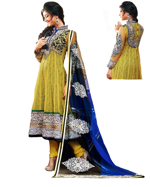 Yellow & Blue Designer Anarkali Suit
