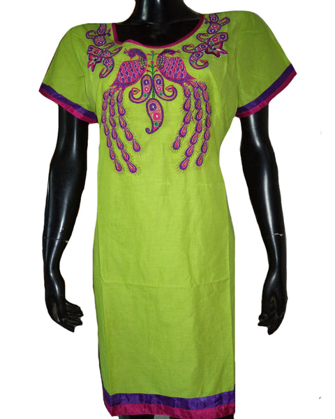 Parrot Green Embroidered Kurti