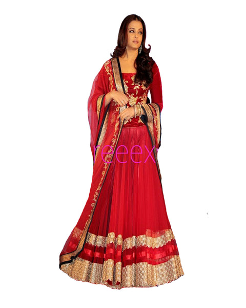 Bollywood Red Color Net Lehenga