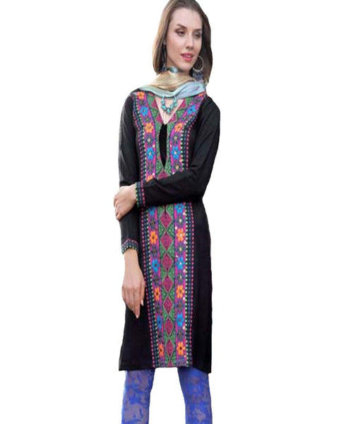 Woolen Black With Multi Color Embroided Kurti