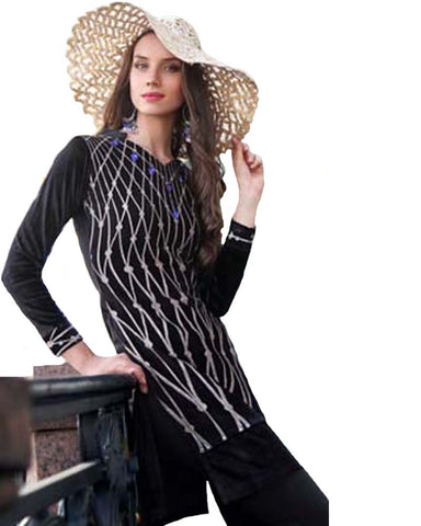 Woolen Black Color Zig-Zag Print Kurti