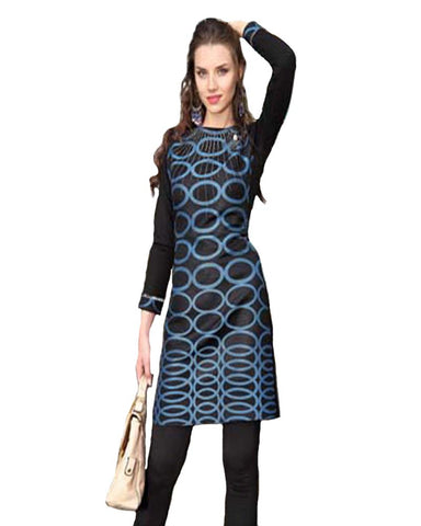 Woolen Black with Blue Color Print Kurti