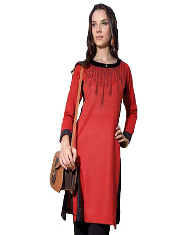 Woolen Red Color Printed Kurti