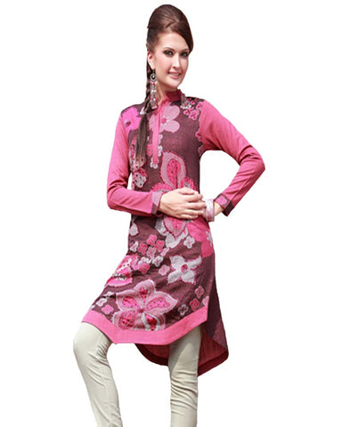 Woolen Deep Pink Color Printed Kurti