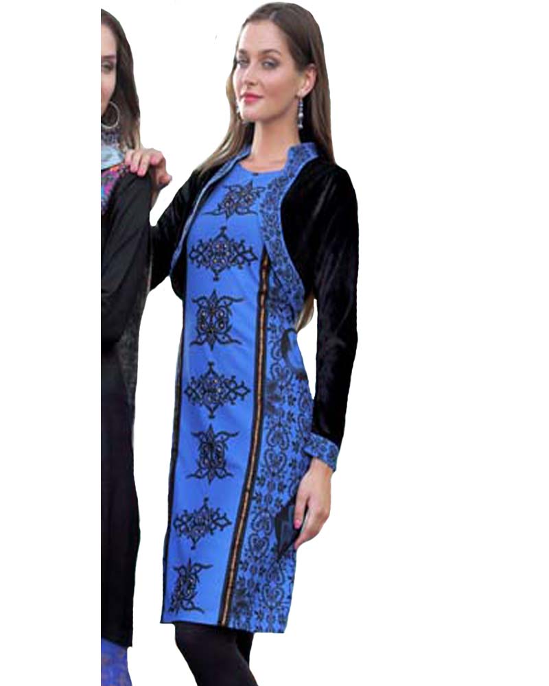 Woolen Blue Color With Velvet Jacket Kurti – Sulbha Fashions