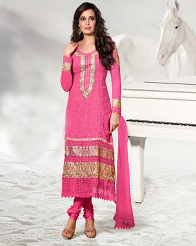 Pink Color Chicken Work Long Salwar Suit