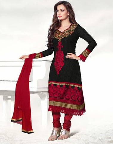 Black/Red Color Chicken Work Long Salwar Suit