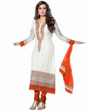 White/Orange Color Chicken Work Long Salwar Suit
