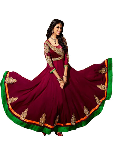 Maroon Color With Multi Patched Long Anarkali Salwar Suit
