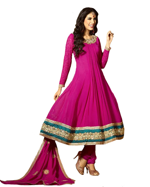 Magenta Color With Front Pleats Work Long Anarkali Salwar Suit