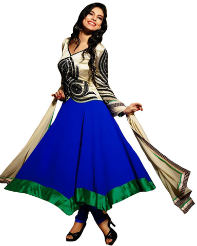 Royal Blue & Cream Color Long Anarkali Salwar Suit