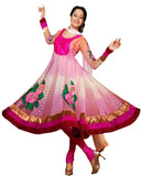 Pink Shaded With Heavy Floral Patched Long Anarkali Salwar Suit