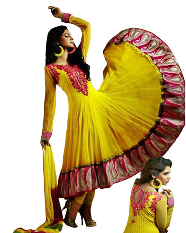 Stylish Yellow Color Back Neck Designer Long Length Anarkali Sui