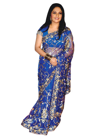 Bollywood Gracey Singh Blue Net Saree