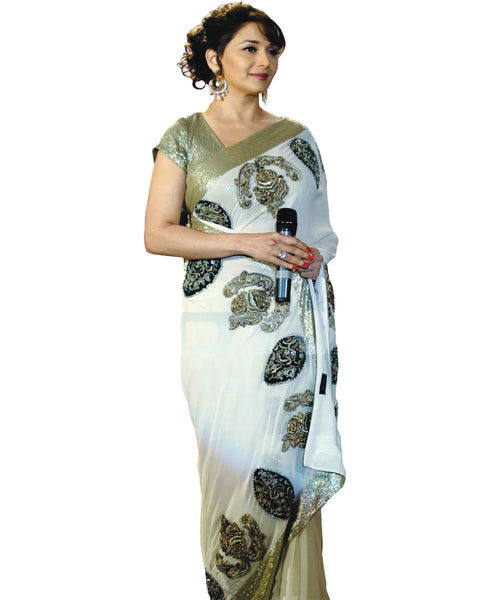 Bollywood Madhuri Dixit Off White Color Saree