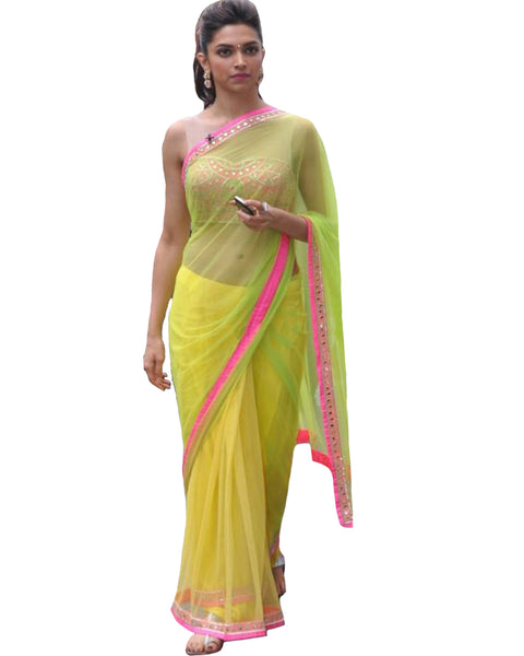 Bollywood Deepika Padukone Green Color Saree