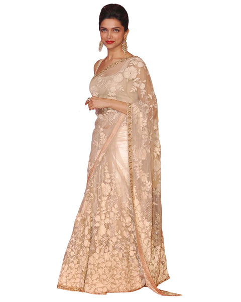 Bollywood Deepika Padukone Peach White Color Saree