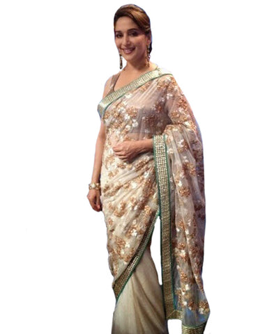 Bollywood Madhuri Dixit Beige Saree
