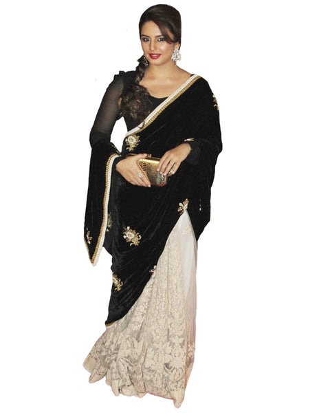 Bollywood Huma Qureshi Off White/Black Saree