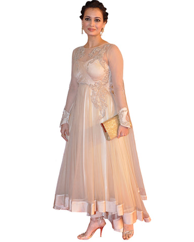 Bollywood Diya Mirza Beige Color Long Dress