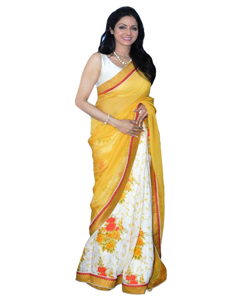 Bollywood Shri Devi Yellow Print Saree