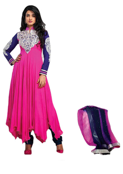 Designer Pink/Blue Color Long Anarkali Suit