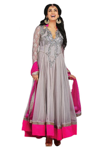 Designer Light Grey Color Long Anarkali Suit