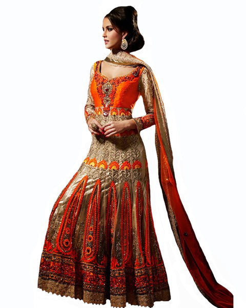 Exclusive Designer Golden/Orange Color Heavy Wedding Dress