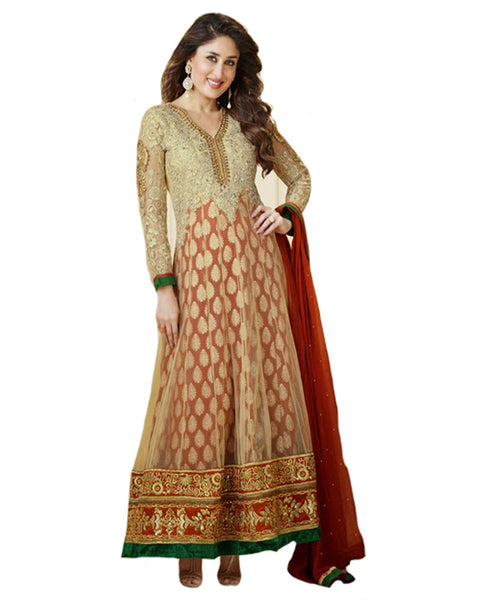 Bollywood Beige/Red Color Long Anarkali Suit