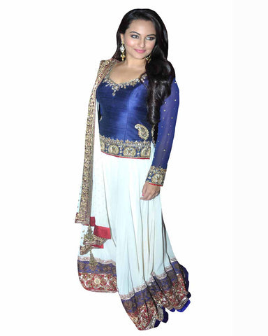 Bollywood Sonakshi in White/Blue Color Lehenga