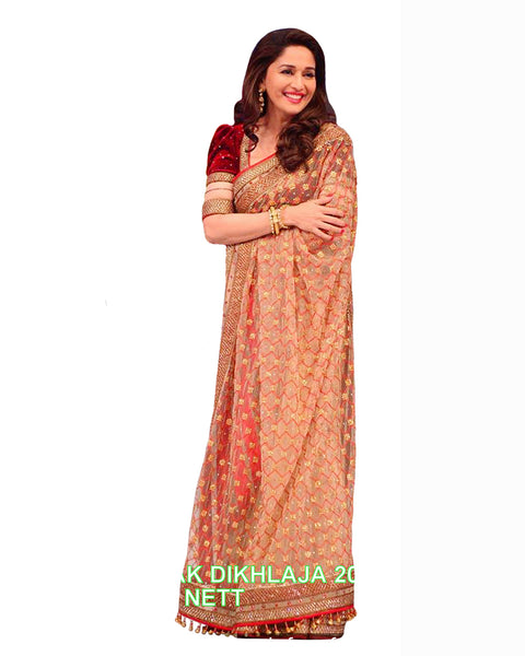 Bollywood Madhuri Dixit in  Beige Color Saree