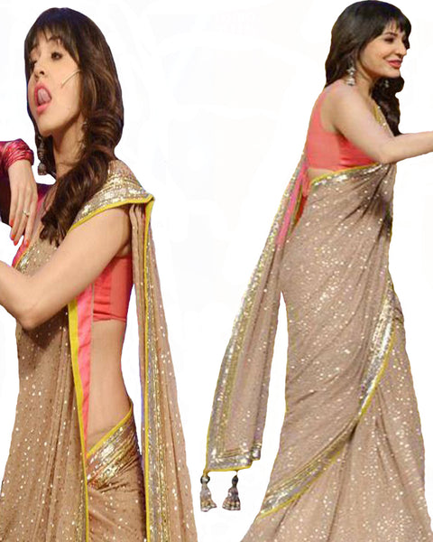 Bollywood Anushka Golden Sequins Saree