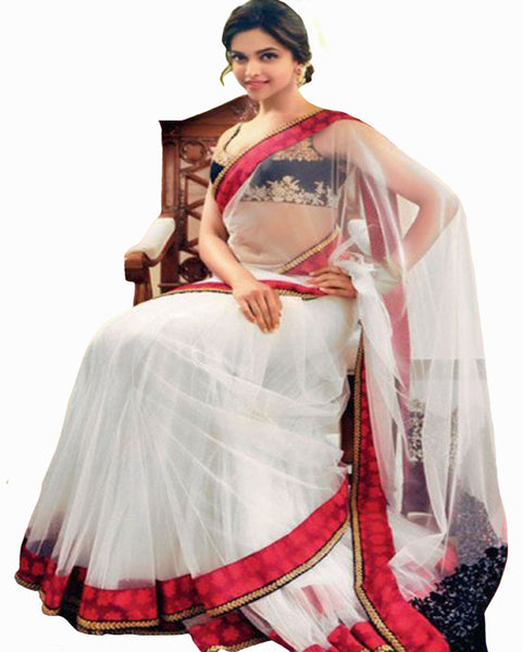 Bollywood Deepika Padukone Off White Color Saree