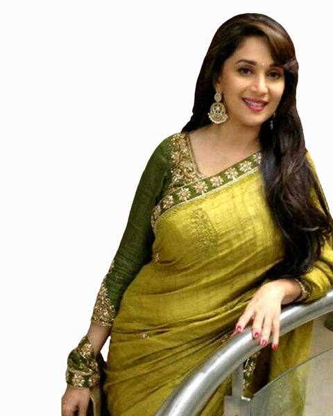 Bollywood Madhuri Dixit Lime Green Color Saree