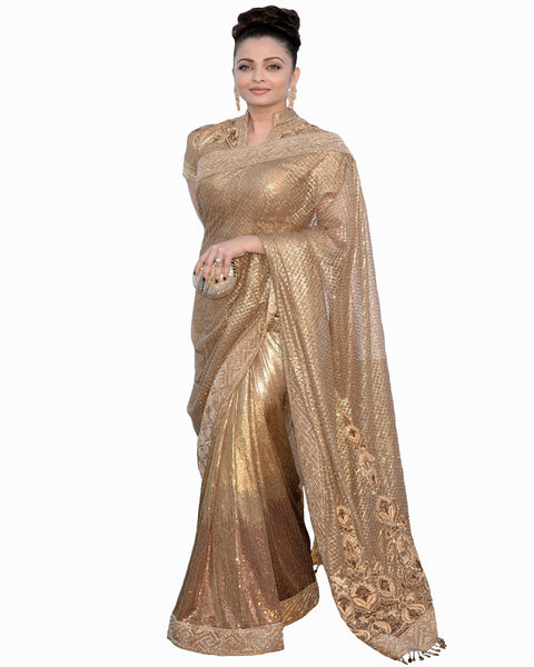 Bollywood Aishwarya Rai Golden Color Saree
