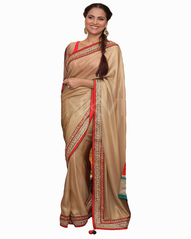 Bollywoo Lara Datta Beige Color Silk Saree