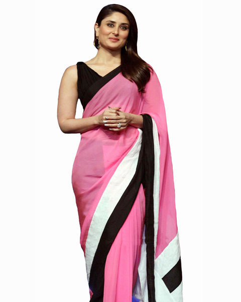 Bollywoo Kareena Kapoor Pink/Black Color Saree